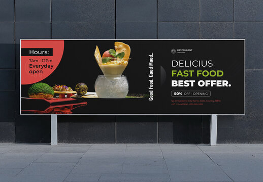 Creative Food Promotion Editable Restaurant Billboard Design Template