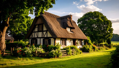 Thatched Cottage with Sunny Meadow.
