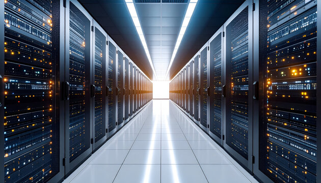 Server Room Data Center Corridor. (1) - Powered by Adobe