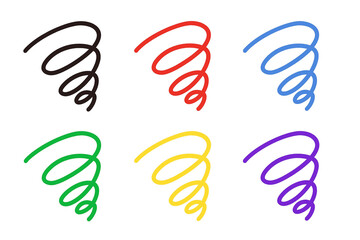 カラフルなスパイラル紙吹雪リボンのセットイラスト