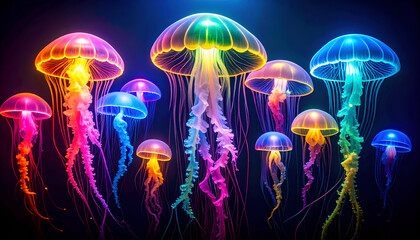Rainbow Jellyfish Underwater Glow.