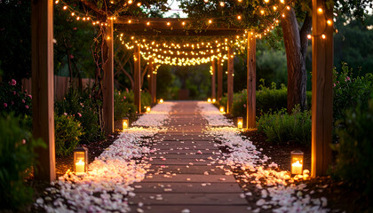 Romantic Garden Path with Night Lights.