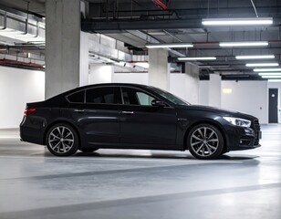 Dark Sedan In Underground Parking Garage