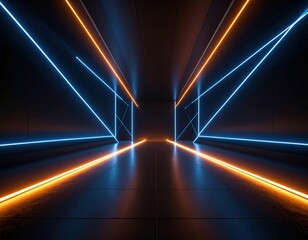 Neon Light Tunnel Corridor With Blue And Orange Lines
