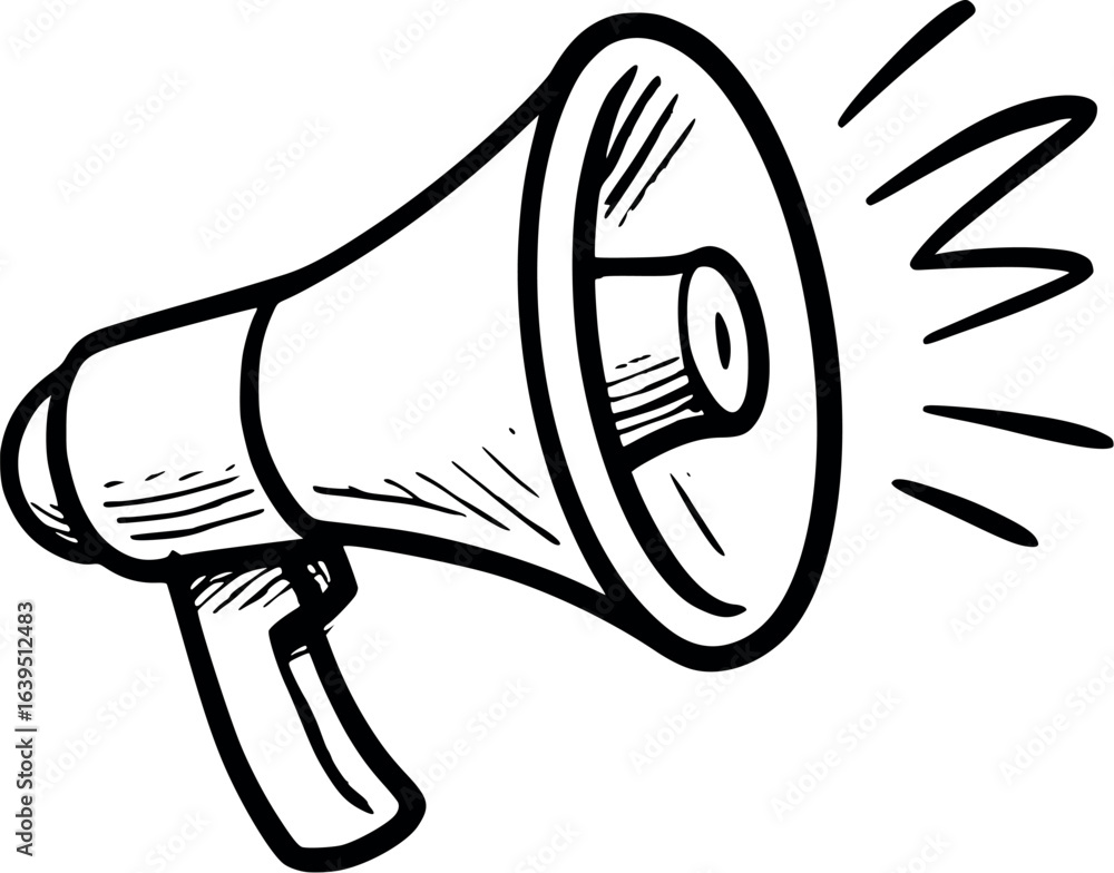 Poster megaphone with sound sketch. loud expressive line art, isolated vector drawing.