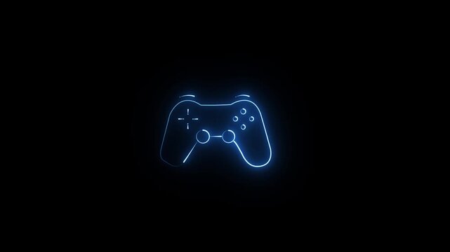 Glowing neon joystick animation icon, looped spin. Game station controller, play console, joypad for videogames. Neon Gaming Joystick with backlight on the icon.