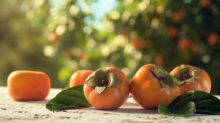 Vibrant persimmons fruit with bright orange color ripe and juicy perfect for healthy eating natural snacks and nutritious recipes in fresh produce