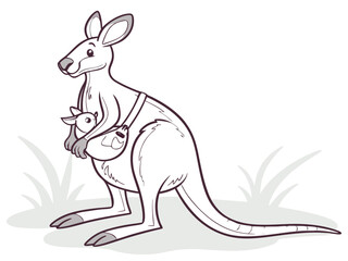 Fototapeta premium Cute cartoon kangaroo mom and joey in a playful setting. A cheerful cartoon illustration of a kangaroo mother and her joey. kangaroo, joey, mother and baby, cartoon, children's, illustration, cute, an