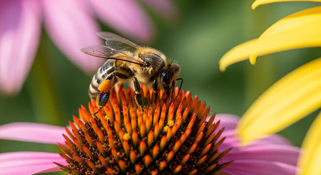 a bee pollinating a flower