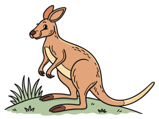 Cute cartoon kangaroo mom and joey in a playful setting. A cheerful cartoon illustration of a kangaroo mother and her joey. kangaroo, joey, mother and baby, cartoon, children's, illustration, cute, an