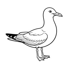 A black and white seagull illustration line art of a coloring page 