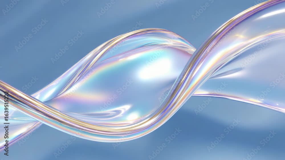 Poster iridescent wave of translucent material flows gracefully, showcasing smooth curves and reflections a