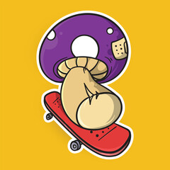 Illustration design for stickers and T-shirts featuring cute cartoon skaters and mushroom vectors.