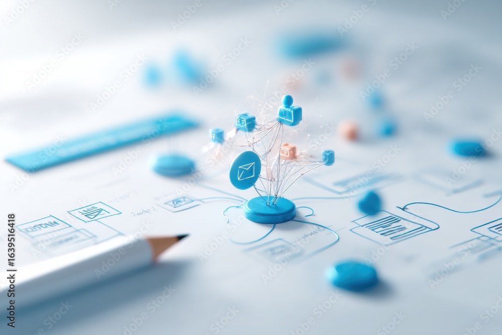 Poster a visually appealing representation of digital communication concepts, featuring interconnected icon