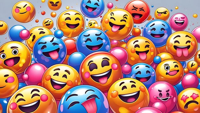 A Large Group of Colorful Happy Smiling Emoji Faces