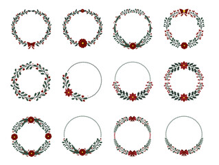 Set of Flower Circle Frame for Christmas Ornate or Decoration