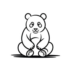 Fototapeta premium Sitting panda bear cartoon illustration black and white