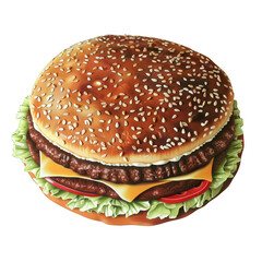 Delicious Sesame Seed Burger Juicy Beef Patty Melted Cheese Fresh Lettuce and Tomato