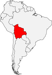 Map of Bolivia. Ideal for geographic studies, travel guides, or projects about its diverse geography, indigenous culture, and landlocked position.