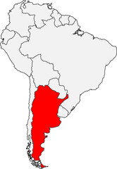 Map of Argentina. Ideal for geographic studies, travel guides, or projects about its diverse landscapes, rich culture, and famous Patagonia region
