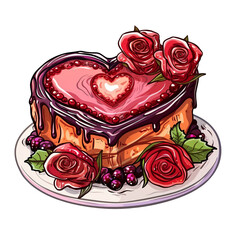 Delicious Heart Shaped Cake Decorated with Roses and Berries for Valentine s Day