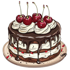 Delicious Chocolate Cake with Cherries and Whipped Cream Sweet Dessert Bakery Treat