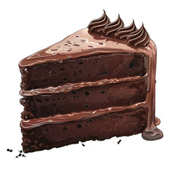 Delicious Triple Layer Chocolate Cake Slice with Creamy Icing Drizzle