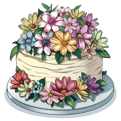 Delicious Floral Cake Design Creamy Icing Colorful Flowers Festive Birthday Treat