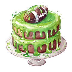Delicious Two Layered Chocolate Cake with Green Icing and Football on Top