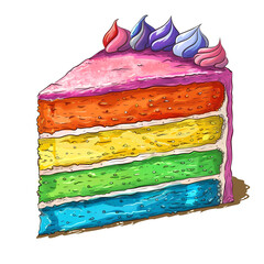 Delicious Rainbow Layer Cake Slice Vibrant Colors Sweet Treat Birthday Dessert