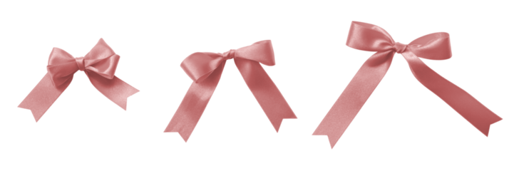 Rose gold bow pink ribbon band satin stripe fabric (PNG isolated on transparent background) for Valentine's day and Christmas holiday gift box, greeting card banner, present wrap design decoration