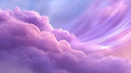 Soft textured purple clouds against a pale blue sky with ethereal light streaks