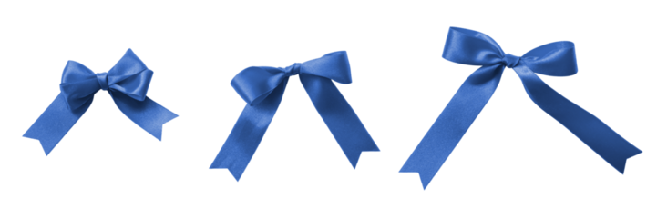 Dark blue bow ribbon band satin navy stripe fabric knot tied (PNG isolated on transparent background) for Christmas holiday gift box, greeting card banner, present wrap design decoration ornament