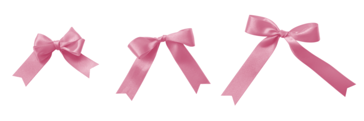 Pink bow ribbon band satin rose gold color stripe fabric (PNG isolated on transparent background) for Valentine's day holiday gift box, greeting card banner, present wrap design decoration ornament