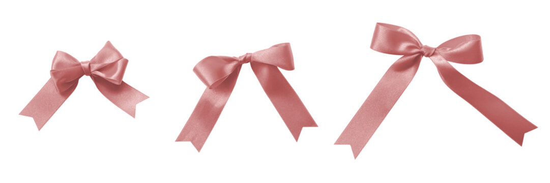 Rose gold bow pink ribbon band satin stripe fabric (PNG isolated on transparent background) for Valentine's day and Christmas holiday gift box, greeting card banner, present wrap design decoration - Powered by Adobe