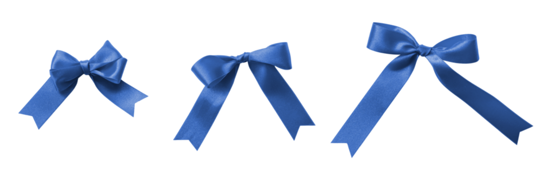 Dark blue bow ribbon band satin navy stripe fabric knot tied (PNG isolated on transparent background) for Christmas holiday gift box, greeting card banner, present wrap design decoration ornament