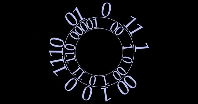 2進数のデジタル数字がランダムに出現し回転するアニメーション：背景透過