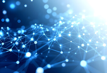 Fototapeta premium Futuristic Digital Network Background – Glowing Blue Nodes and Polygon Mesh Connections for AI, Blockchain, and Technology Designs 