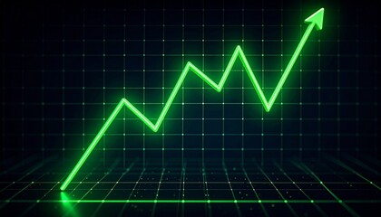 Naklejka premium Green upward-trending line graph on dark grid background