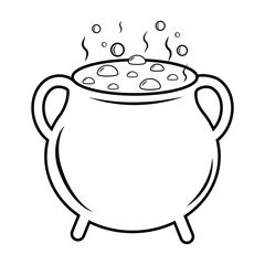A hand-drawn sketch of a magic cauldron. Vector graphics for Halloween for stickers, prints, files for laser cutting.