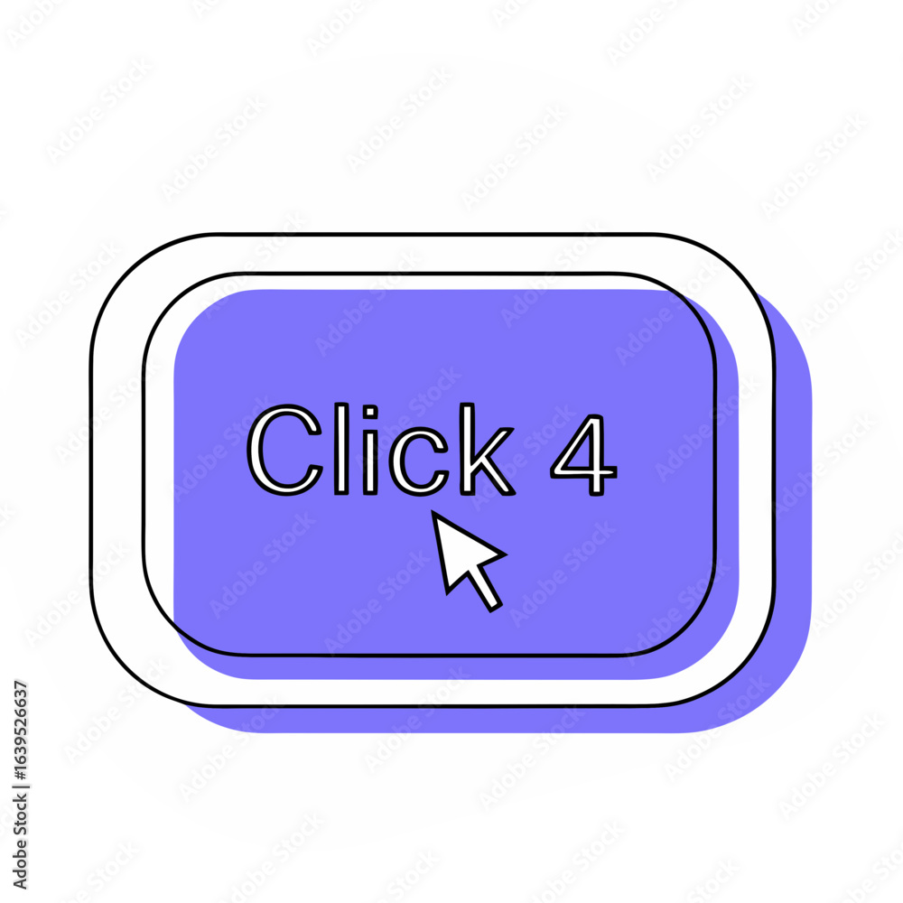 Fototapete a purple button with the text click 4 and a cursor, isolated on white background, representing a web
