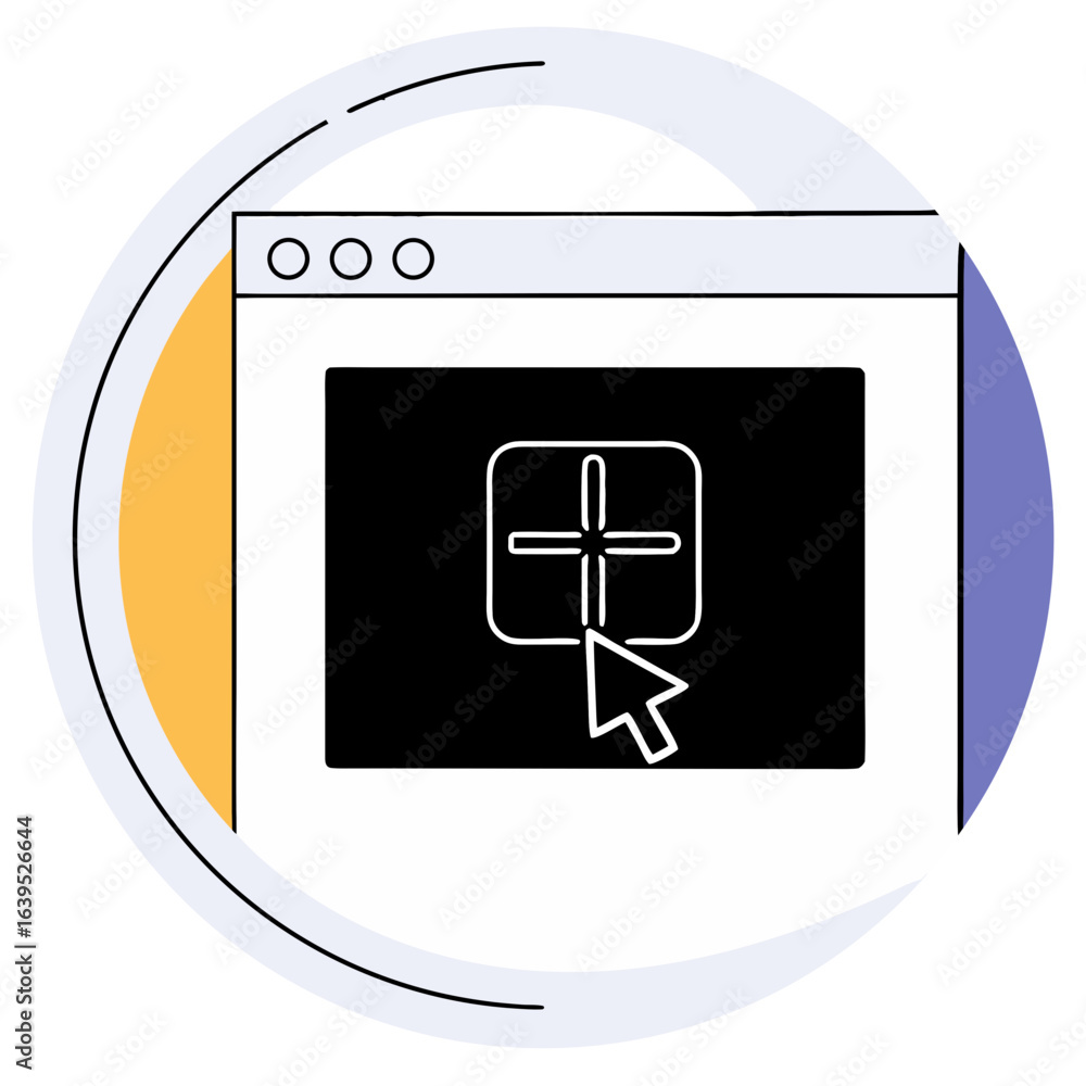 Fototapete browser window with a plus sign icon and cursor, isolated on white background it is a simple and mod