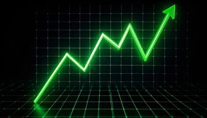 Green upward-trending line graph on dark grid background