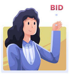 business woman auction bidding