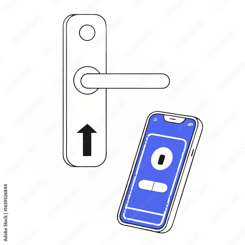 Poster door handle with smartphone app to control access and security isolated on white background