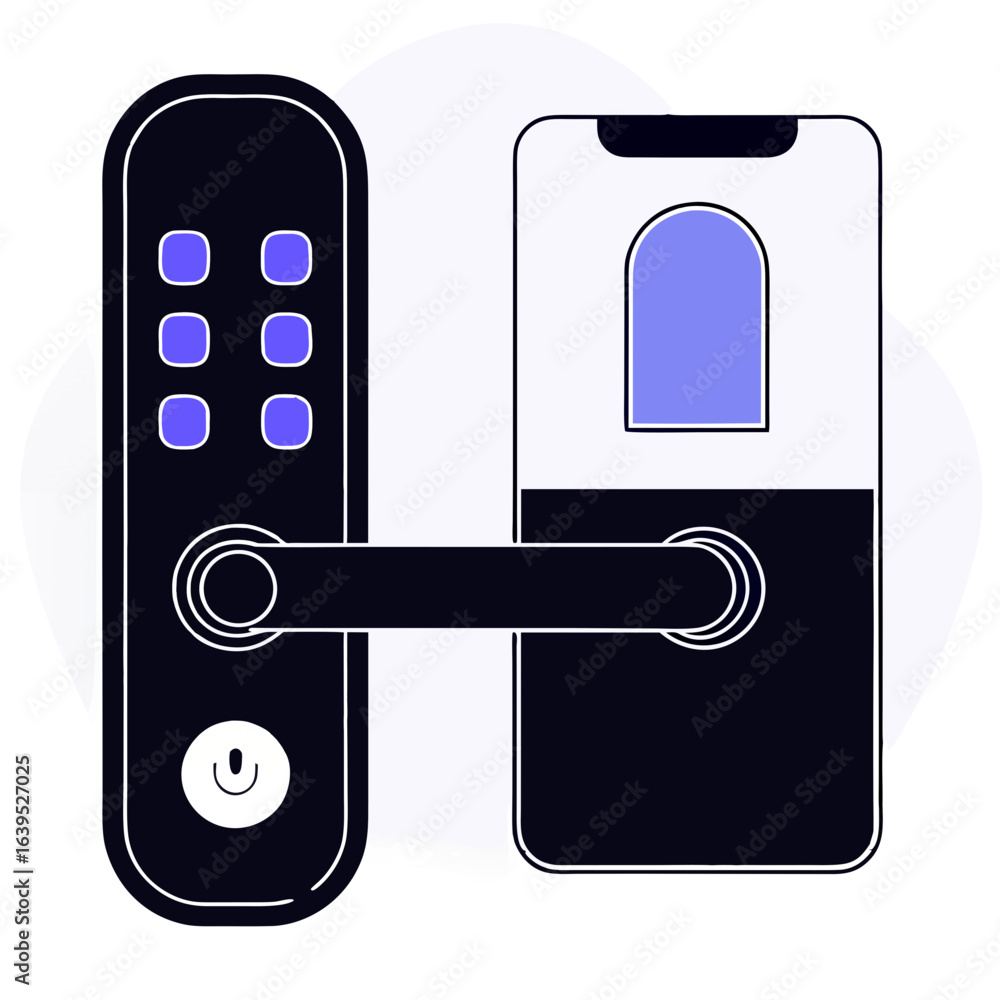 Poster illustration of a smart lock system with digital and biometric features isolated on white background