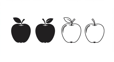 Vector art of four apples in black and white isolated on white background