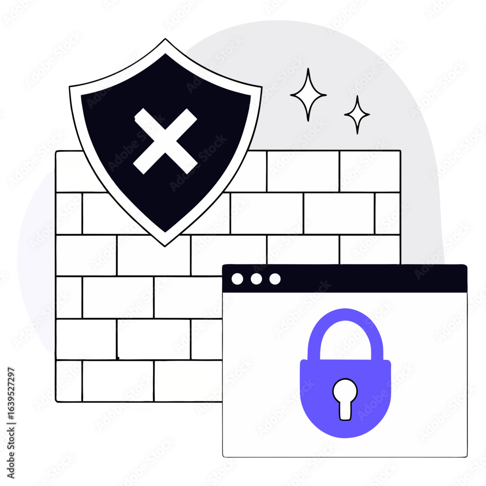Aufkleber security firewall protection cybersecurity network shield internet data system isolated on white bac