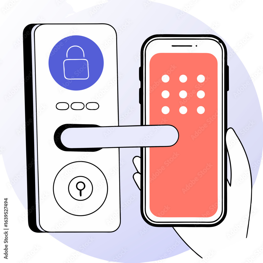 Poster smart lock door security system with mobile phone access control and digital key isolated on white b