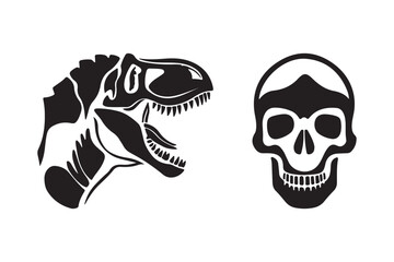 Dinosaur skull and human skull silhouette tattoo design